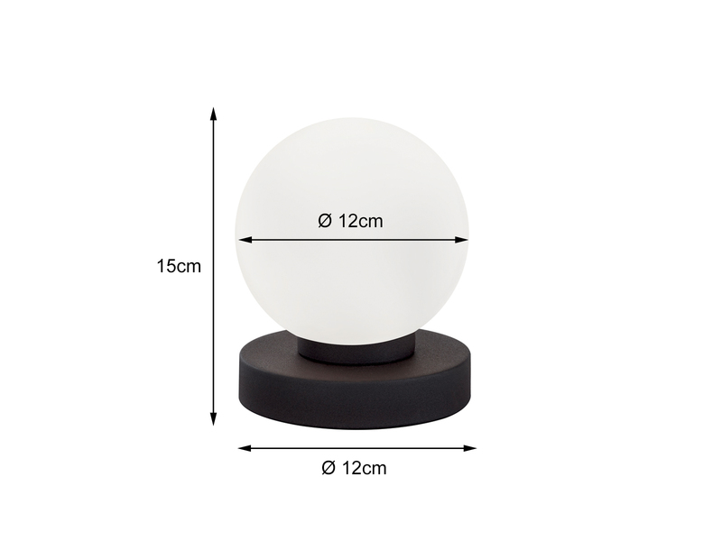 Kleine Touch Tischleuchte Rostoptik mit Glas Kugel Weiß & E14 LED, Höhe 15cm