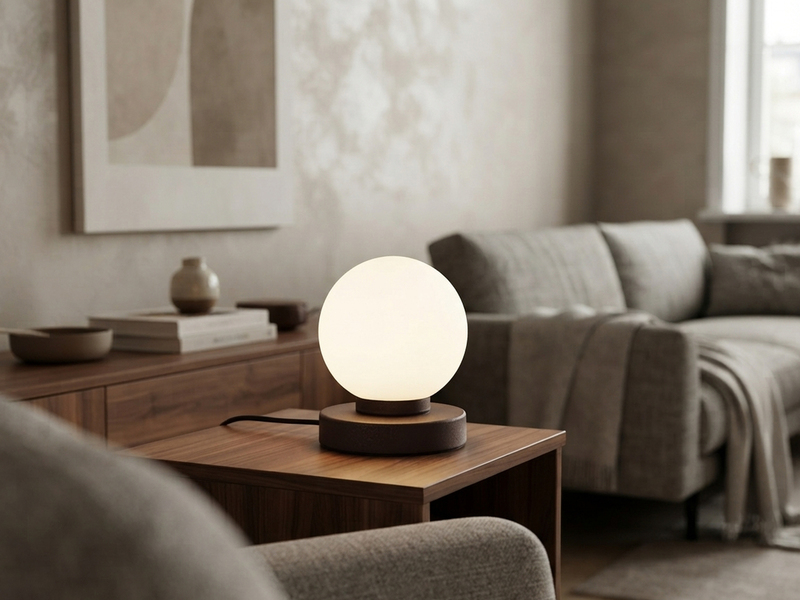 Kleine Touch Tischleuchte Rostoptik mit Glas Kugel Weiß & E14 LED, Höhe 15cm