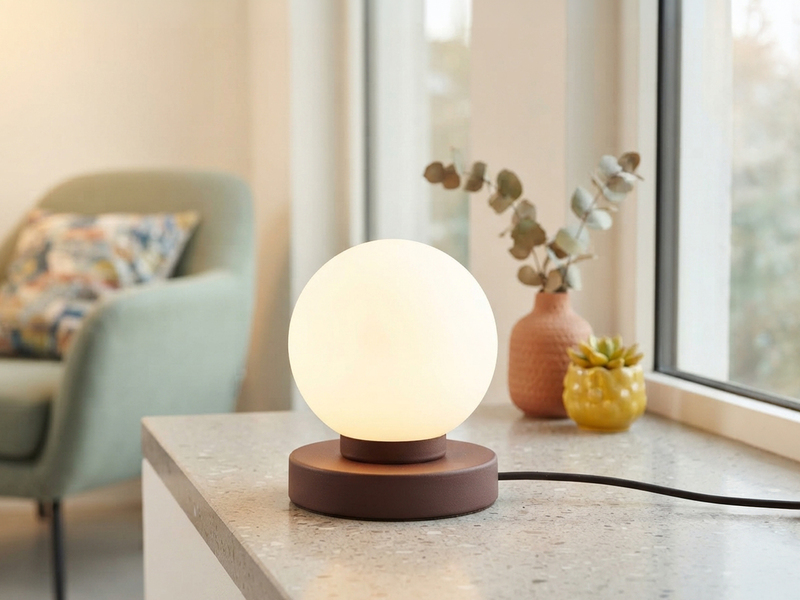 Kleine Touch Tischleuchte Rostoptik mit Glas Kugel Weiß & E14 LED, Höhe 15cm