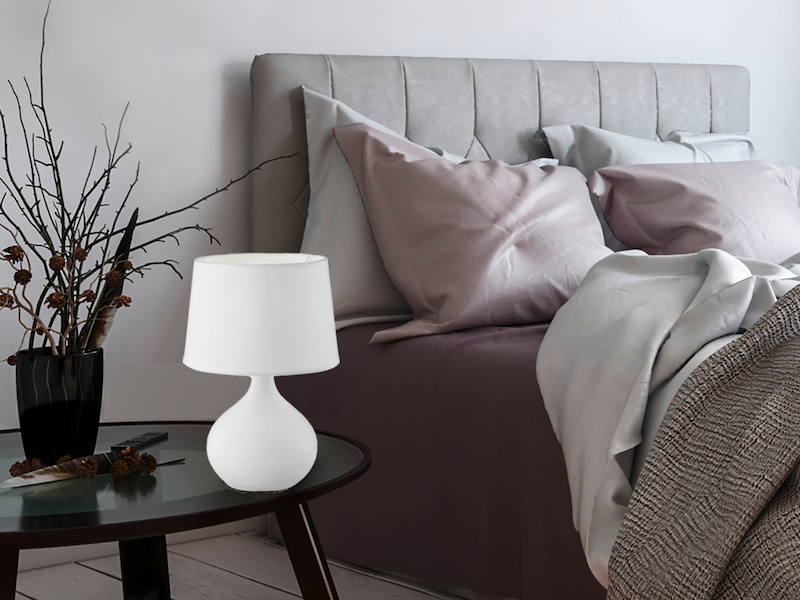 Tischlampe MARTIN mit Keramikfuß Weiß & Stoffschirm Weiß, Höhe 29cm