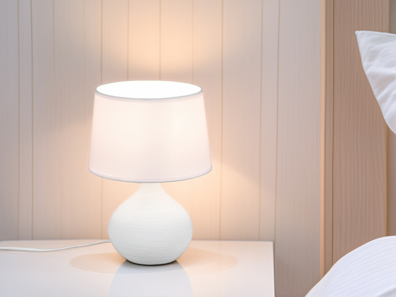 Tischlampe MARTIN mit Keramikfuß Weiß & Stoffschirm Weiß, Höhe 29cm
