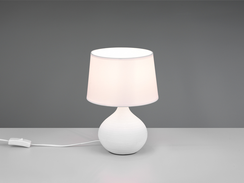 Tischlampe MARTIN mit Keramikfuß Weiß & Stoffschirm Weiß, Höhe 29cm
