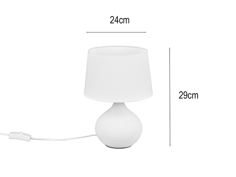 Tischlampe MARTIN mit Keramikfuß Weiß & Stoffschirm Weiß, Höhe 29cm