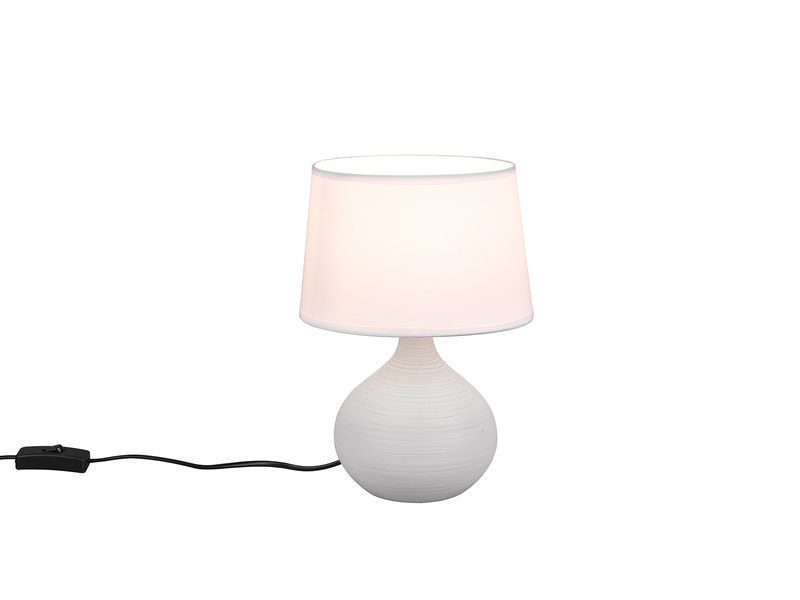 Tischlampe MARTIN mit Keramikfuß Beige & Stoffschirm Weiß, Höhe 29cm