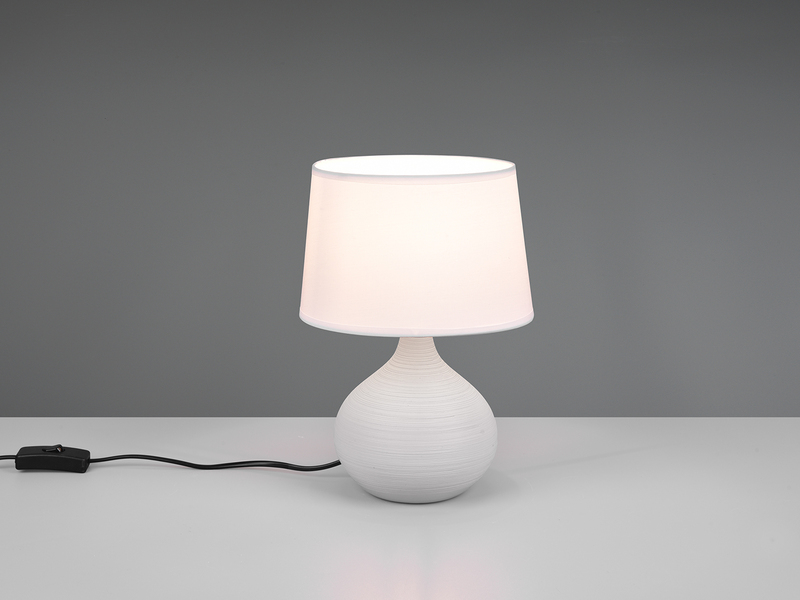 Tischlampe MARTIN mit Keramikfuß Beige & Stoffschirm Weiß, Höhe 29cm
