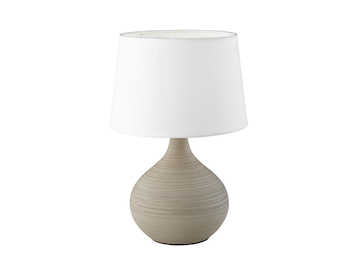 Tischleuchte MARTIN Keramik Cappucino runder Stofflampenschirm Ø20cm in Weiß E14