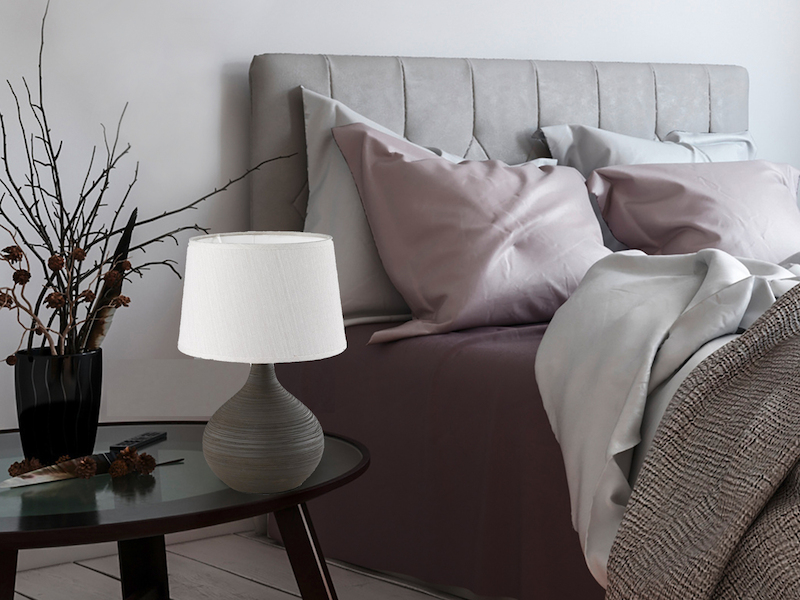 Tischlampe MARTIN mit Keramikfuß Braun & Stoffschirm Beige, Höhe 29cm