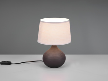 Tischlampe MARTIN mit Keramikfuß Braun & Stoffschirm Beige, Höhe 29cm