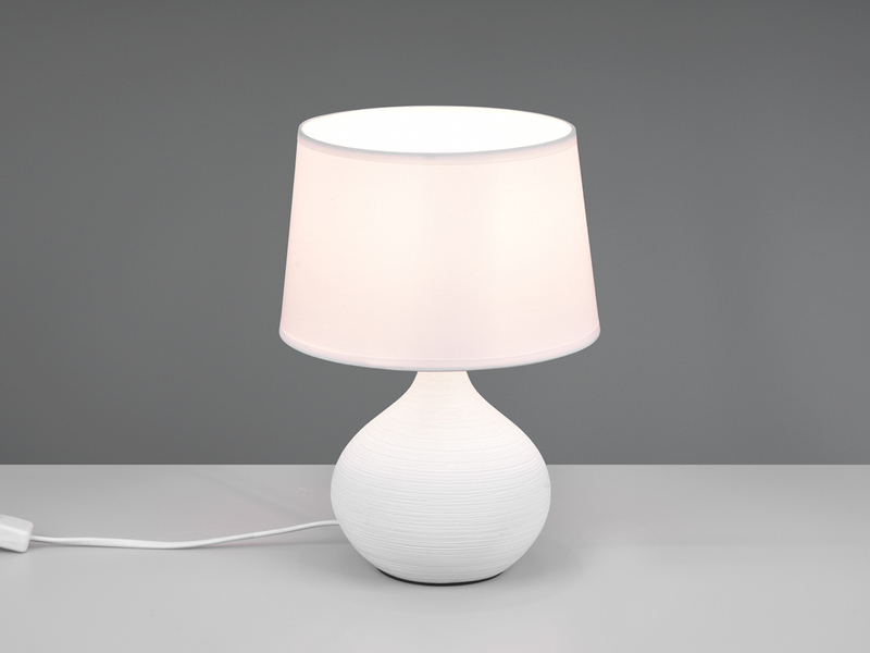 LED Tischleuchte mit Keramikfuß Weiß & Stoffschirm Weiß, Höhe 29cm