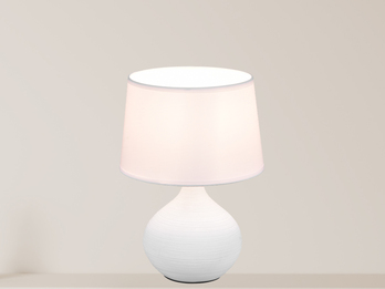 LED Tischleuchte Keramik mit Stoff Lampenschirm Weiß, Höhe 29cm