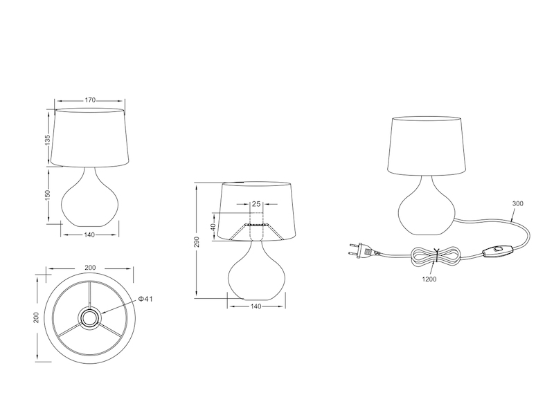 LED Tischleuchte Keramik Cappuccino mit Stoff Lampenschirm Weiß, Höhe 29cm