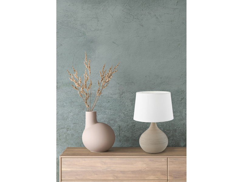 LED Tischleuchte mit Keramikfuß Beige & Stoffschirm Weiß, Höhe 29cm