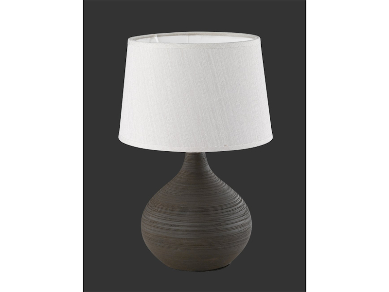 LED Tischleuchte mit Keramikfuß Braun & Stoffschirm Beige, Höhe 29cm