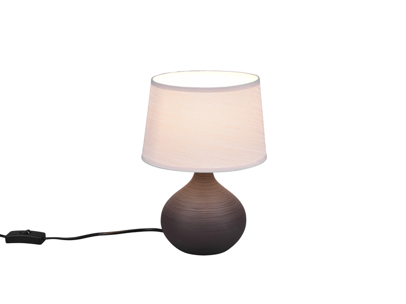 LED Tischleuchte mit Keramikfuß Braun & Stoffschirm Beige, Höhe 29cm