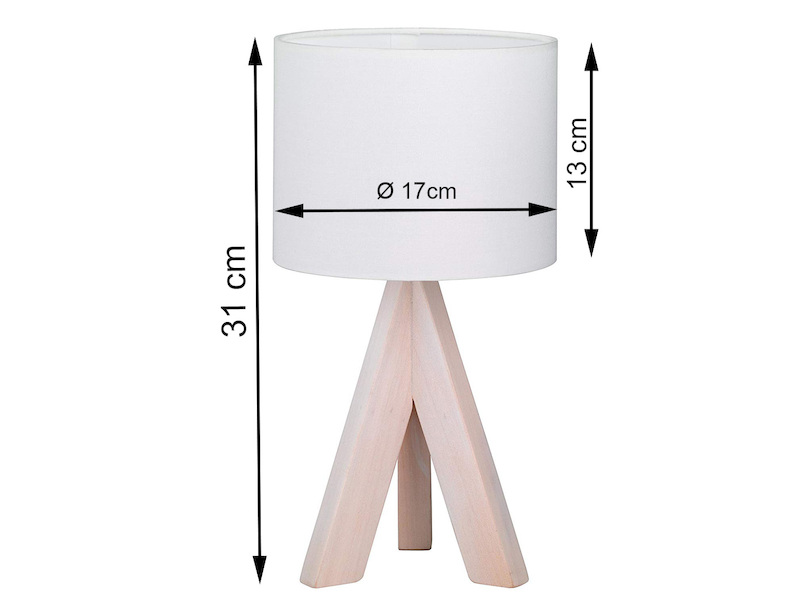 Vielseitige Tischleuchte GING mit Holzfuß & Stoffschirm weiß, Höhe 31cm