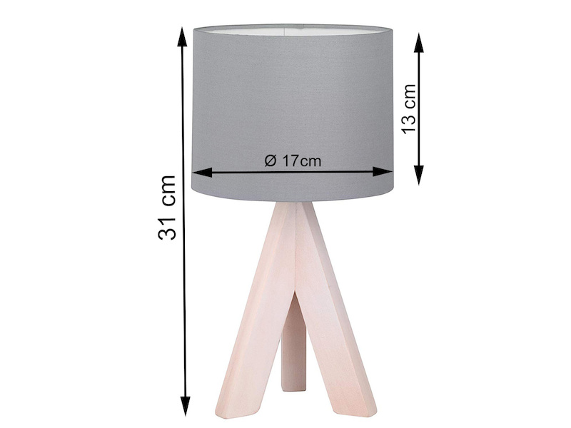 Vielseitige Tischleuchte GING mit Holzfuß & Stoffschirm Grau, Höhe 31cm