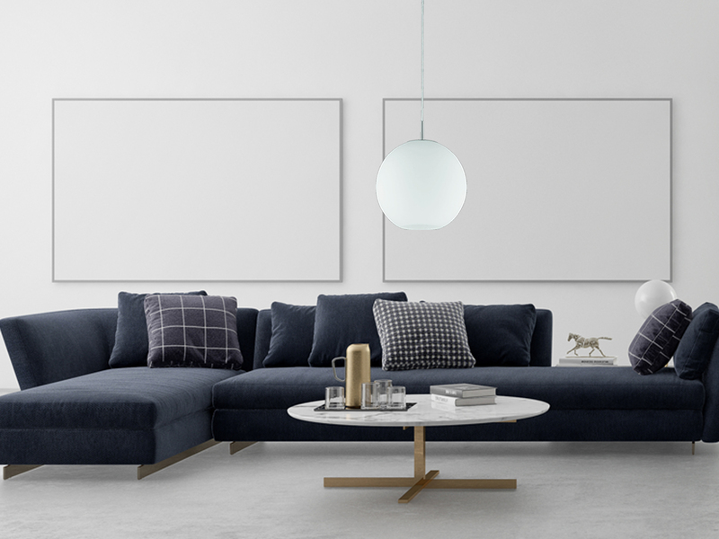 Pendelleuchte MOON 1-flammig mit Glaskugel Lampenschirm Opalglas, Ø 30cm