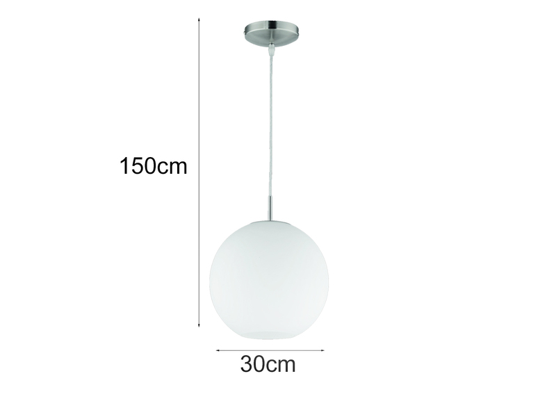 LED Pendelleuchte mit Kugel aus weißem Opalglas, Ø30cm