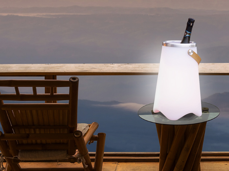 Balkon Tischlampe mit Akku Bluetooth Lautsprecher & Sektkühler Outdoor 