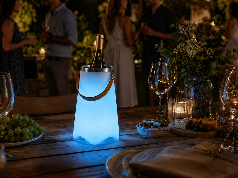 Akku Tischlampe CALLOON mit RGBW, Bluetooth Lautsprecher & Weinkühler, Höhe 38cm