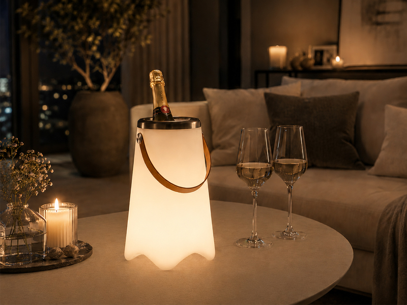 Akku Tischlampe CALLOON mit RGBW, Bluetooth Lautsprecher & Weinkühler, Höhe 38cm