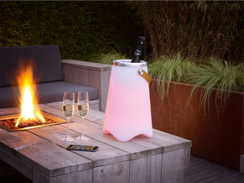 Außen Tischlampe mit Sektkühler Tischlampe mit Sektkühler, Bluetooth Lautsprecher & Farbwechsel