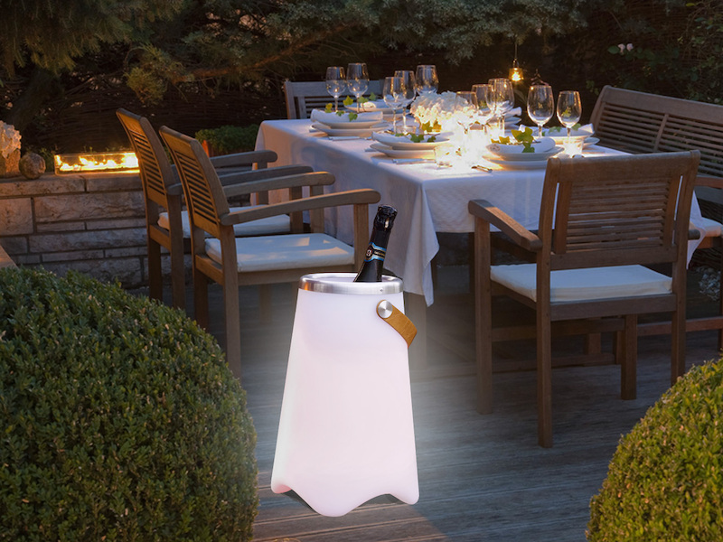 Terrassenlampen Bodenlampe mit Akku Bluetooth Lautsprecher & Weinkühler