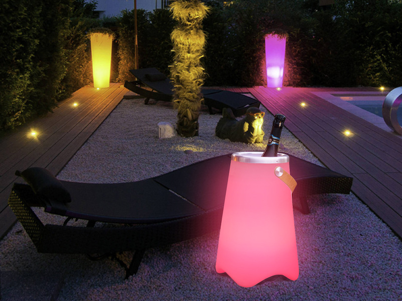 Gartenparty Beleuchtung mit Bluetooth Lautsprecher, Farbwechsler & Sektkühler