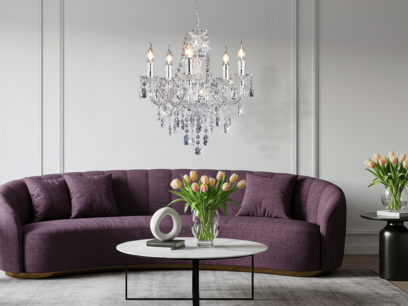 Kronleuchter LÜSTER 5-flammig Silber Chrom mit Acryl Kristall Ø 52cm