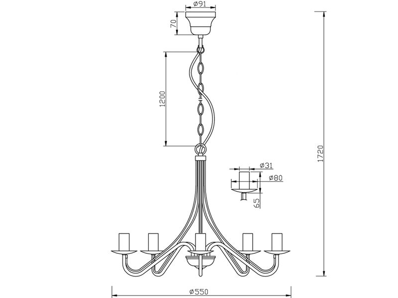 Kronleuchter COUNTRY Landhaus 5-flammig Metall in Rostoptik Ø 55cm