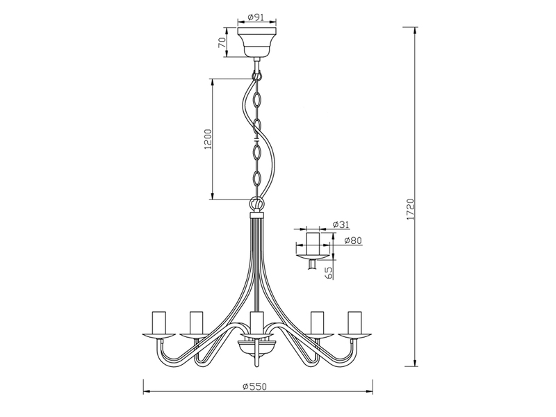 Landhaus Kronleuchter COUNTRY 5-flammig Metall in Rostoptik Ø 55cm