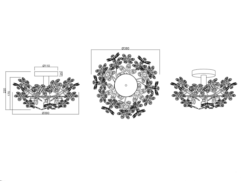 Verspielte Deckenleuchte FLOWER Ø38cm im floralen Design - Chrom Multicolor