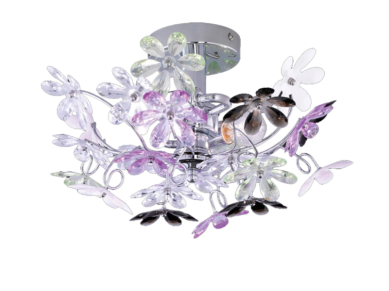 Verspielte Deckenleuchte FLOWER  im floralen Design, Chrom Multicolor Ø 38cm