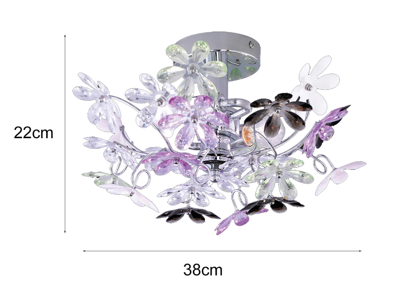 Verspielte Deckenleuchte FLOWER  im floralen Design, Chrom Multicolor Ø 38cm