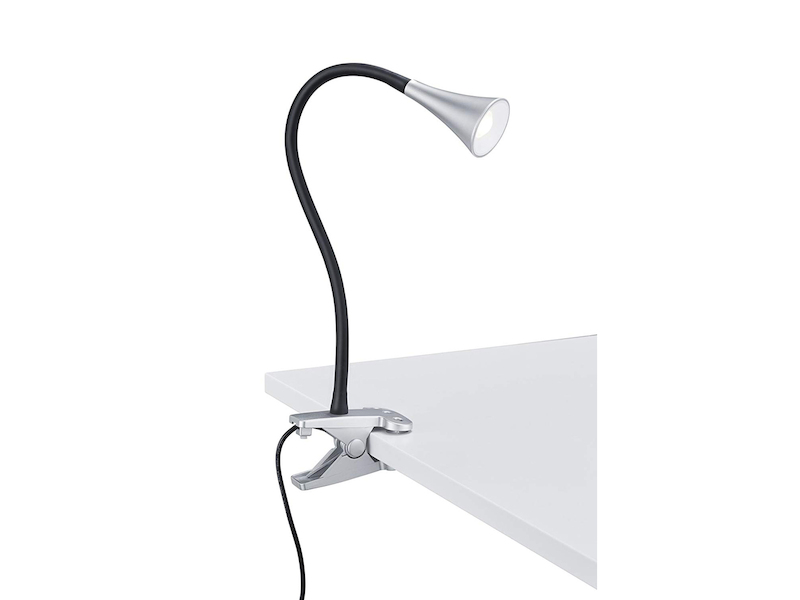 LED Klemmleuchte VIPER 1 flammig Kunststoff Schwanenhalslampe in Silber/Schwarz