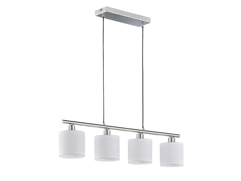 Pendelleuchte TOMMY 4-flammig Lampenschirme Stoff Weiß, Breite 75cm