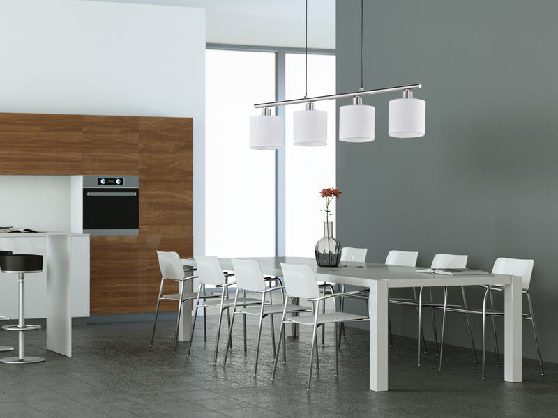 Pendelleuchte TOMMY 4-flammig Lampenschirme Stoff Weiß, Breite 75cm