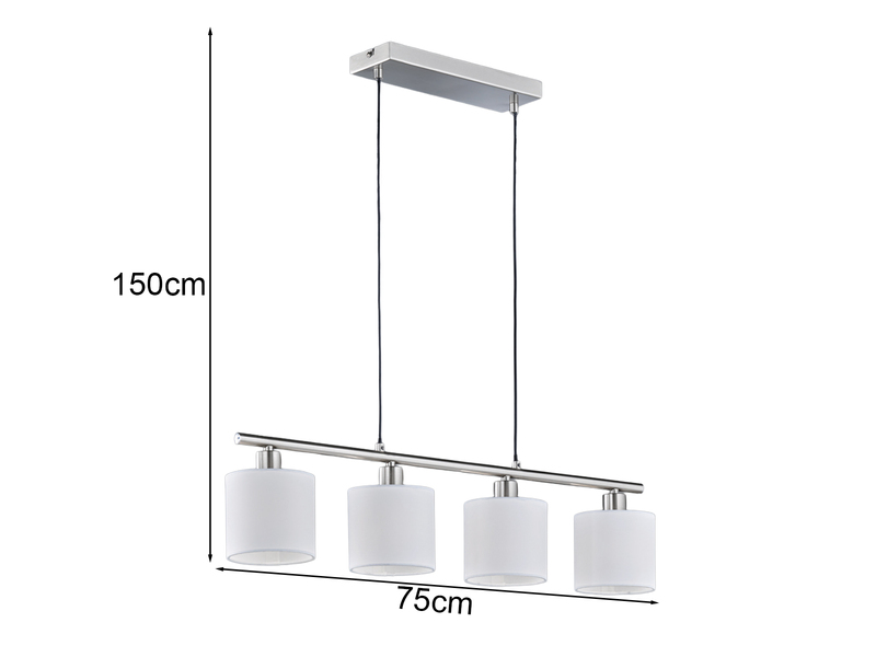 Pendelleuchte TOMMY 4-flammig Lampenschirme Stoff Weiß, Breite 75cm