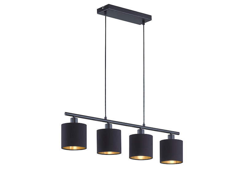Pendelleuchte TOMMY 4-flammig Stoff Lampenschirme Schwarz/Gold, Breite 75cm