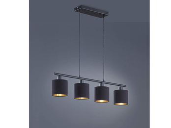 Pendelleuchte TOMMY 4-flammig Stoff Lampenschirme Schwarz/Gold, Breite 75cm