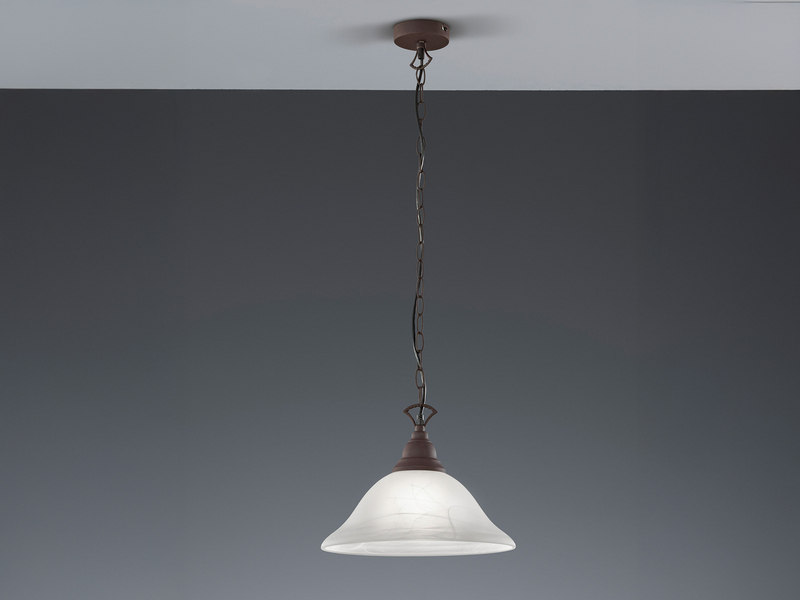 Pendelleuchte COUNTRY Landhaus mit Glasschirm Weiß, Rostoptik,  Ø 33,5cm