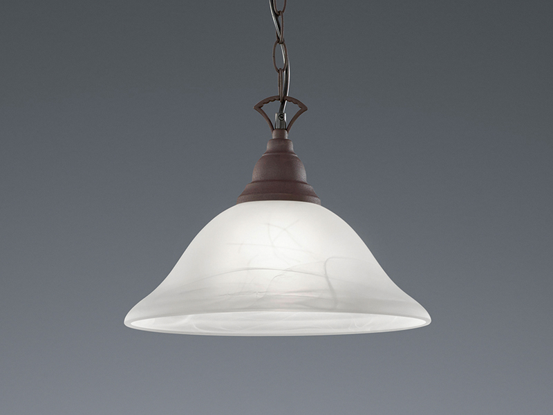 Pendelleuchte COUNTRY Landhaus mit Glasschirm Weiß, Rostoptik,  Ø 33,5cm