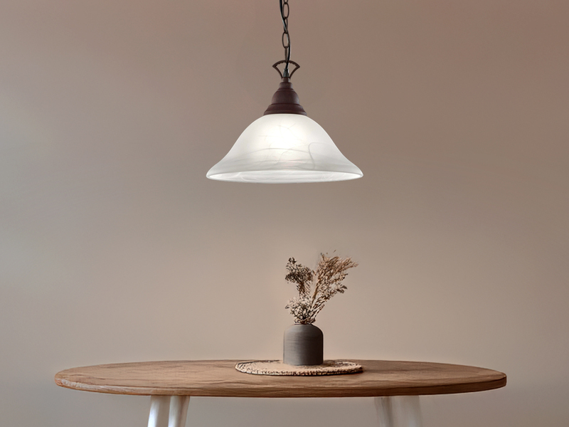 Pendelleuchte COUNTRY Landhaus mit Glasschirm Weiß Rostoptik, Ø 33,5cm