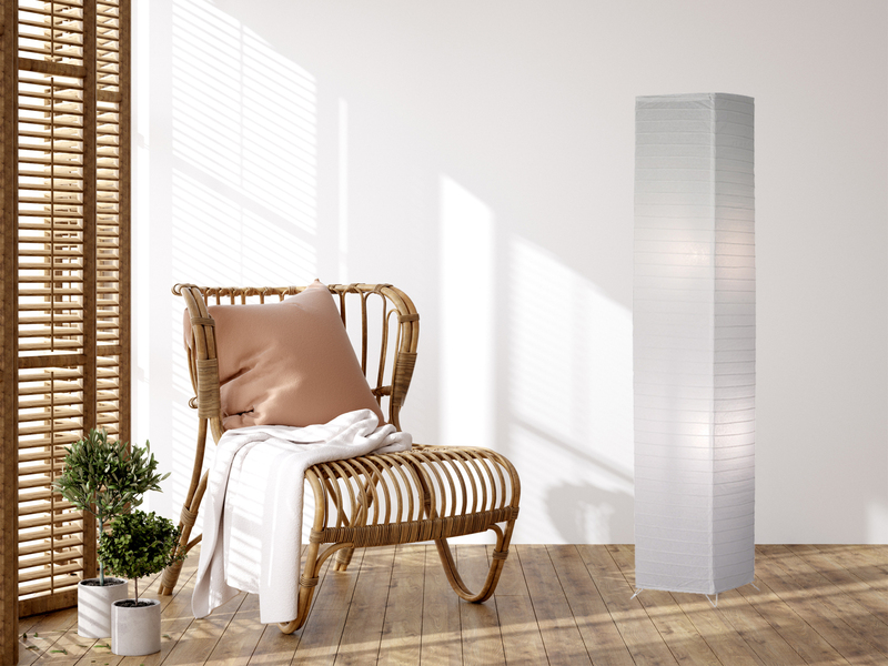 Stehlampe BAMBOO aus Papier, Japandi Lichtsäule eckig in Weiß, Höhe 130cm
