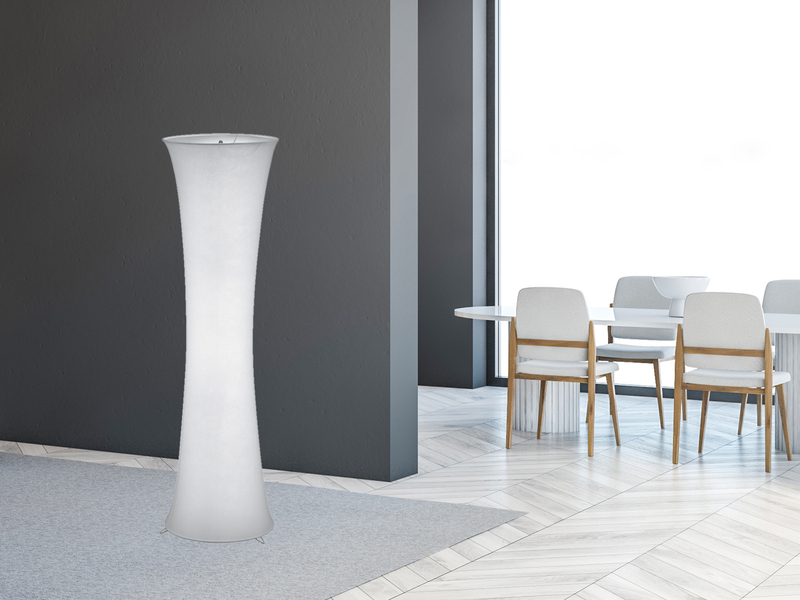 Kleine Stehlampe GRAVIS Lichtsäule rund aus Stoff in Weiß, Höhe 123cm