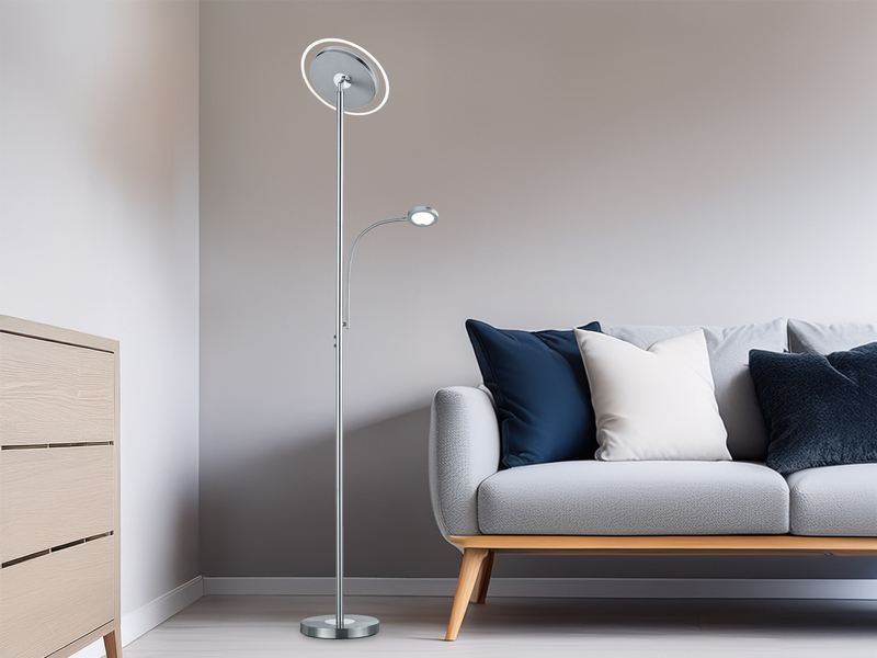 Moderner LED Deckenfluter ACKBAR dimmbar, mit Leselampe, Höhe 182cm