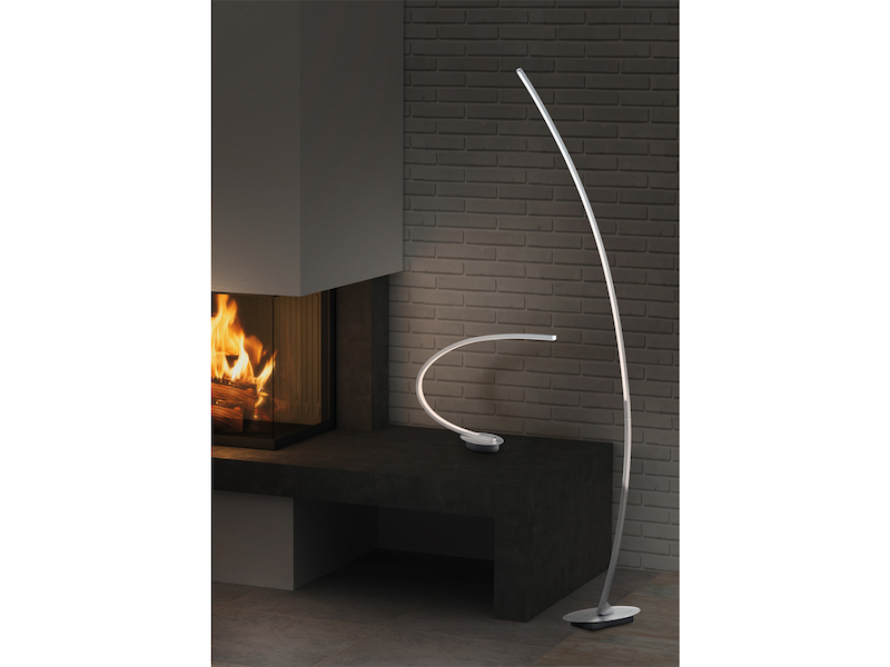LED Stehleuchte SOLO gebogen Metall Silber gebürstet, Höhe 158cm