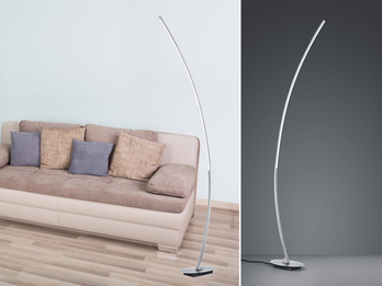 LED Stehleuchte SOLO gebogen Metall Silber gebürstet, Höhe 158cm