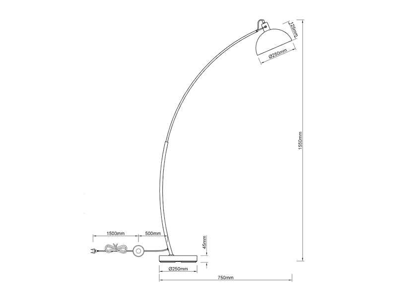 Bogenleuchte RECIFE Schwarz Lampenschirm innen Gold, Höhe 155cm