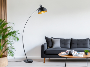 Bogenleuchte RECIFE Schwarz Lampenschirm innen Gold, Höhe 155cm